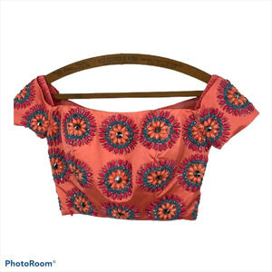 Rachel Allen cropped formal halter top Medium corals beaded